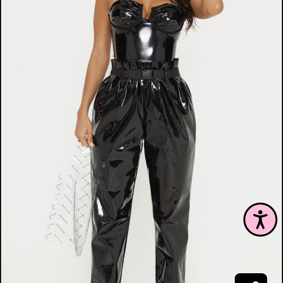 Pretty Little Thing PLT, Black Vinyl Cup Detail Bodysuit - Picture 7 of 7